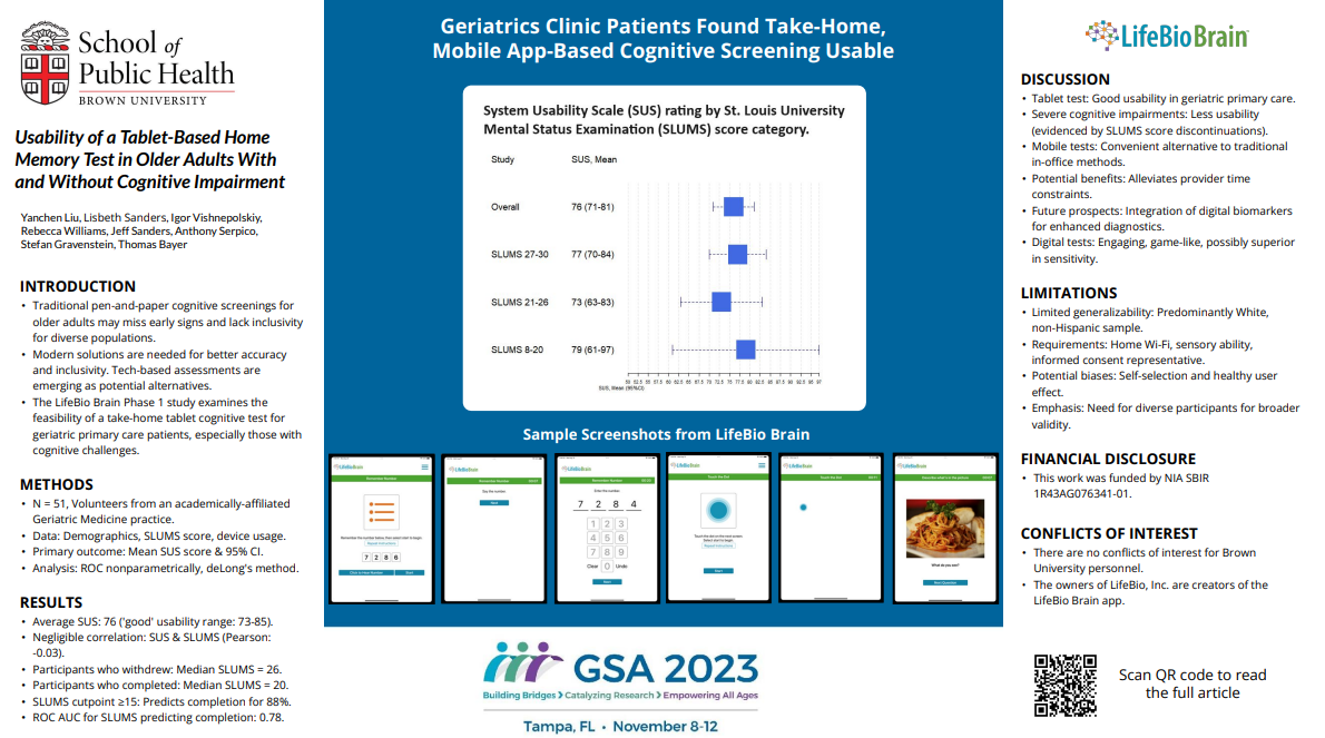 LifeBioBRAIN:  Research publication on usable cognitive screening prototype